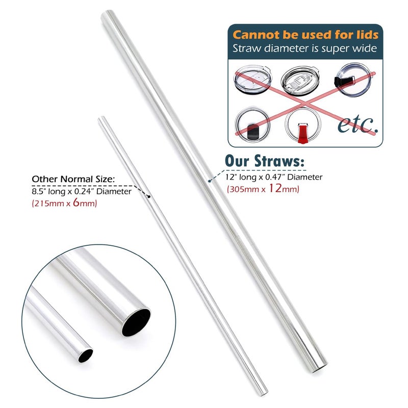GFDesign Super Big Drinking Straws Set 12" Extra Long 1/2" Extra Wide Reusable 304 Food-Grade 18/8 Stainless Steel for Frozen Drinks Boba Bubble Tea Smoothies and Shakes - Set of 2 with 2 Cleaning Brushes - Image 3